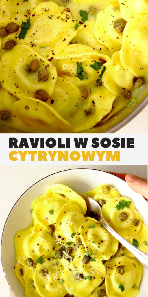 Serowe pierożki ravioli z kaparami w sosie cytrynowym