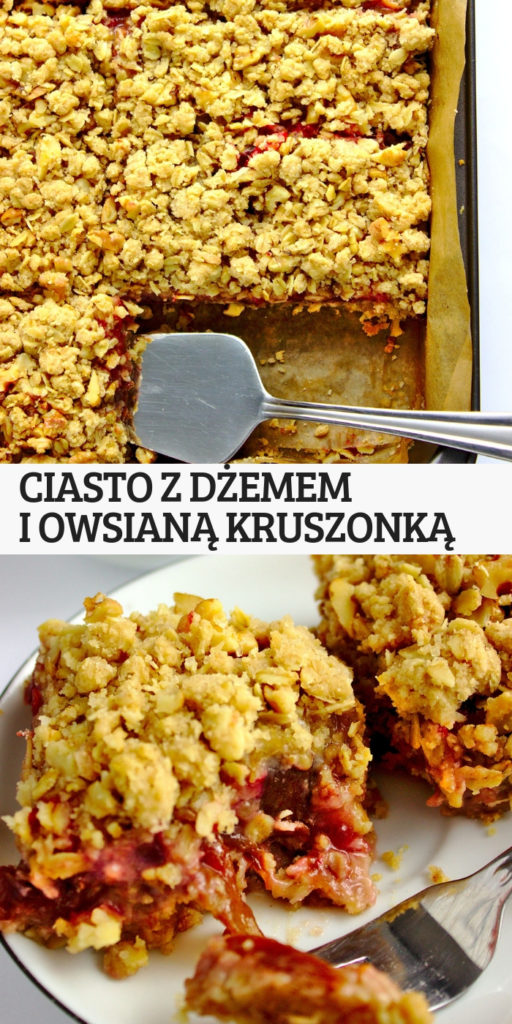Szybkie ciasto z dżemem, owsianą kruszonką i orzechami włoskimi