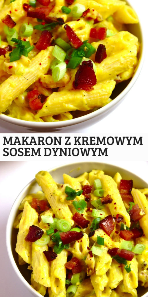 Makaron penne z kremowym sosem dyniowym i chrupiącym bekonem