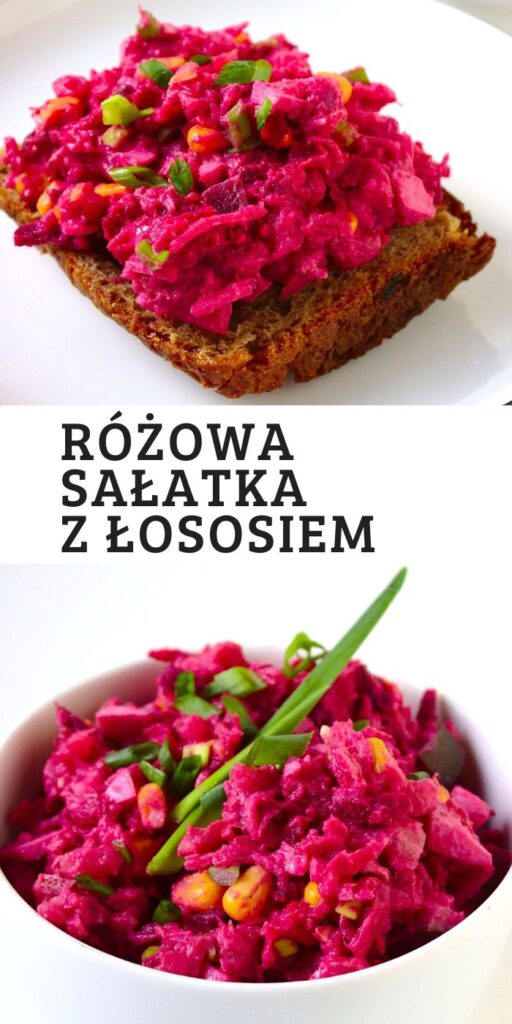 Różowa sałatka z wędzonym łososiem, jajkiem i burakami