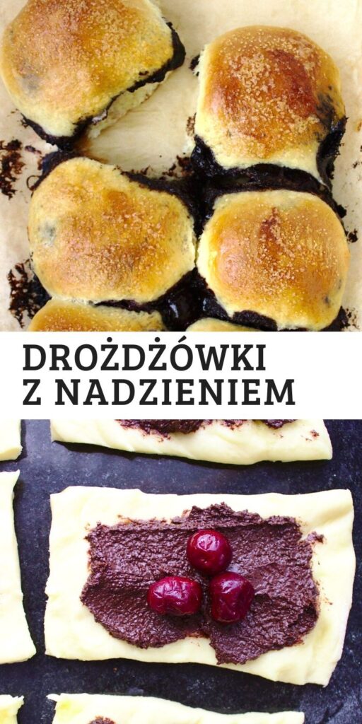 Drożdżowe bułeczki słodkie z czekoladą i wiśniami